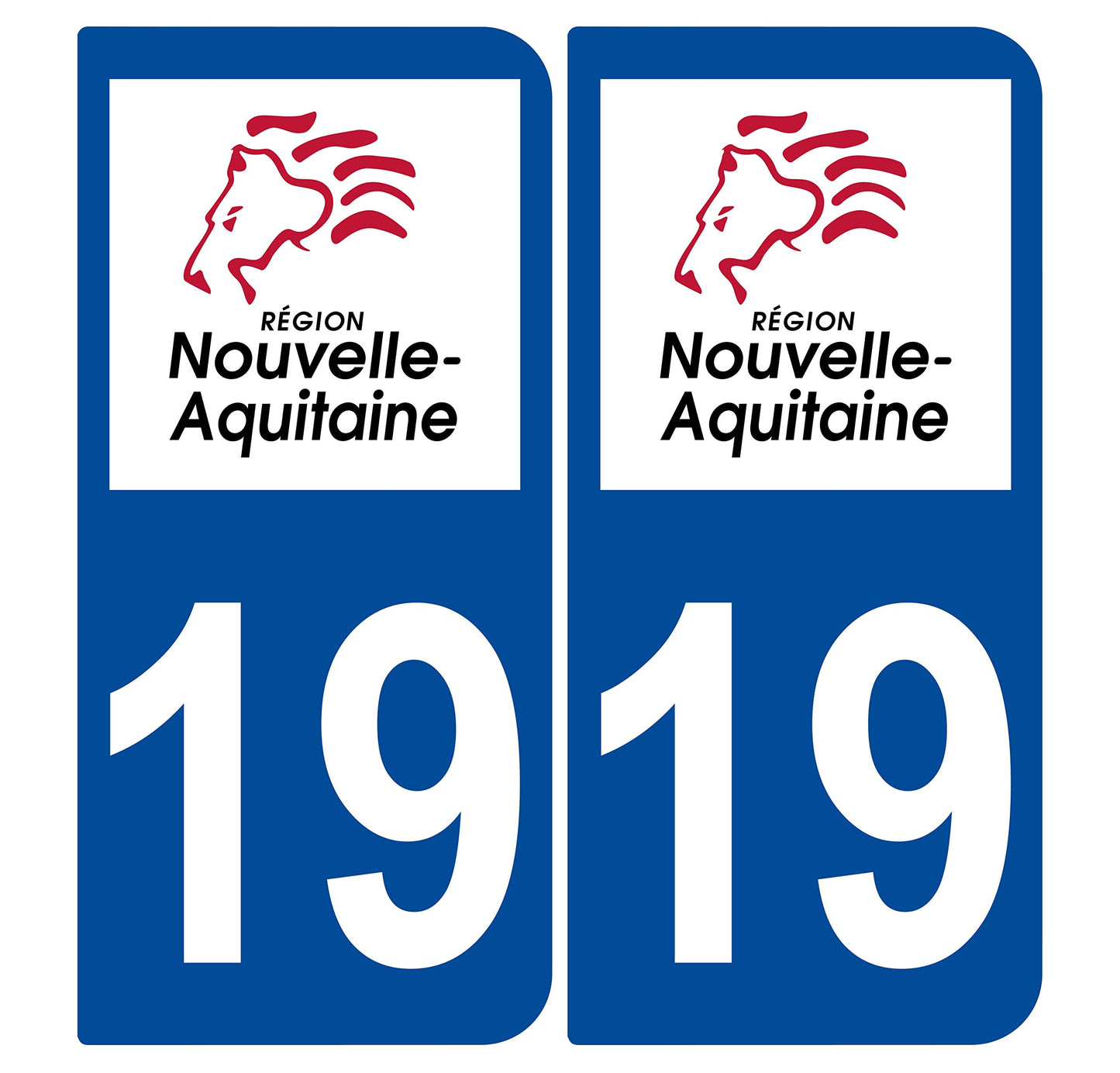 2 Stickers Autocollants Plaques Immatriculation Auto Dept 19 Limousin Noir Angles Carrés