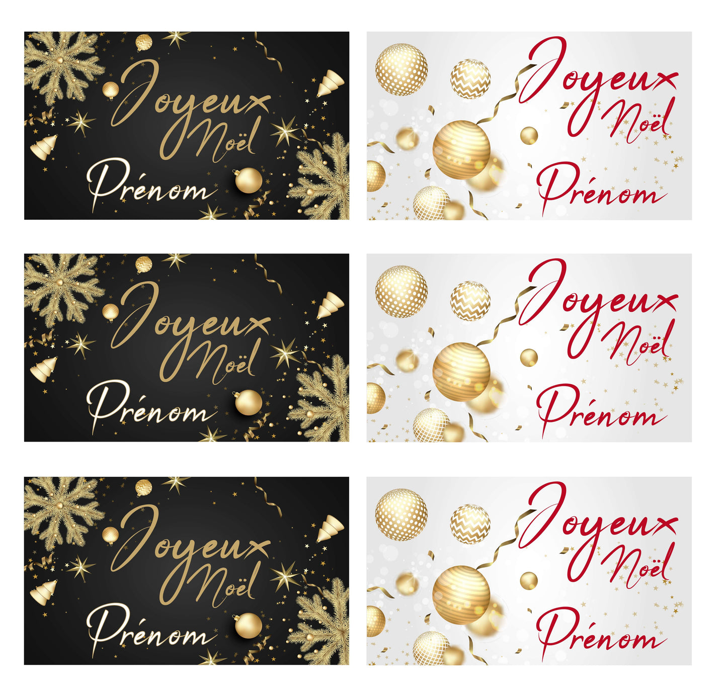 Noël Etiquettes cadeaux - Chic et dorure -  Lot de 6 à personnaliser
