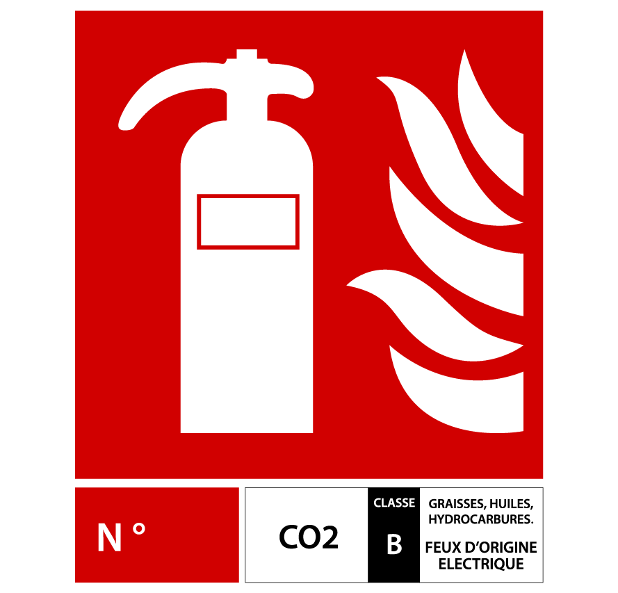 Panneau PVC 3mm 18x28cm Extincteur C02 Dioxyde de Carbone Incendie