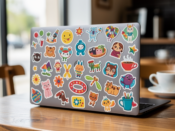 Ordinateur portable décoré de stickers colorés