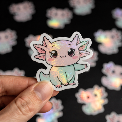 Sticker personnalisé holographique découpé à la forme - axolotl