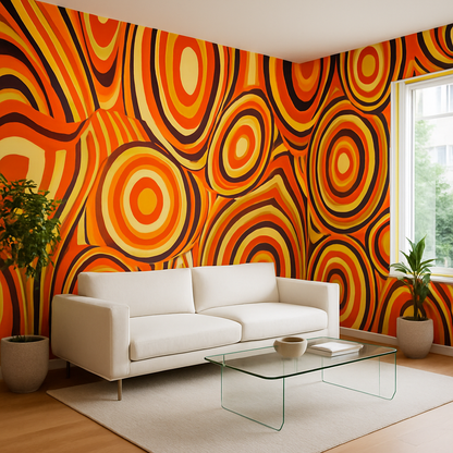 Papier peint motifs rétro seventies aux couleurs chaudes