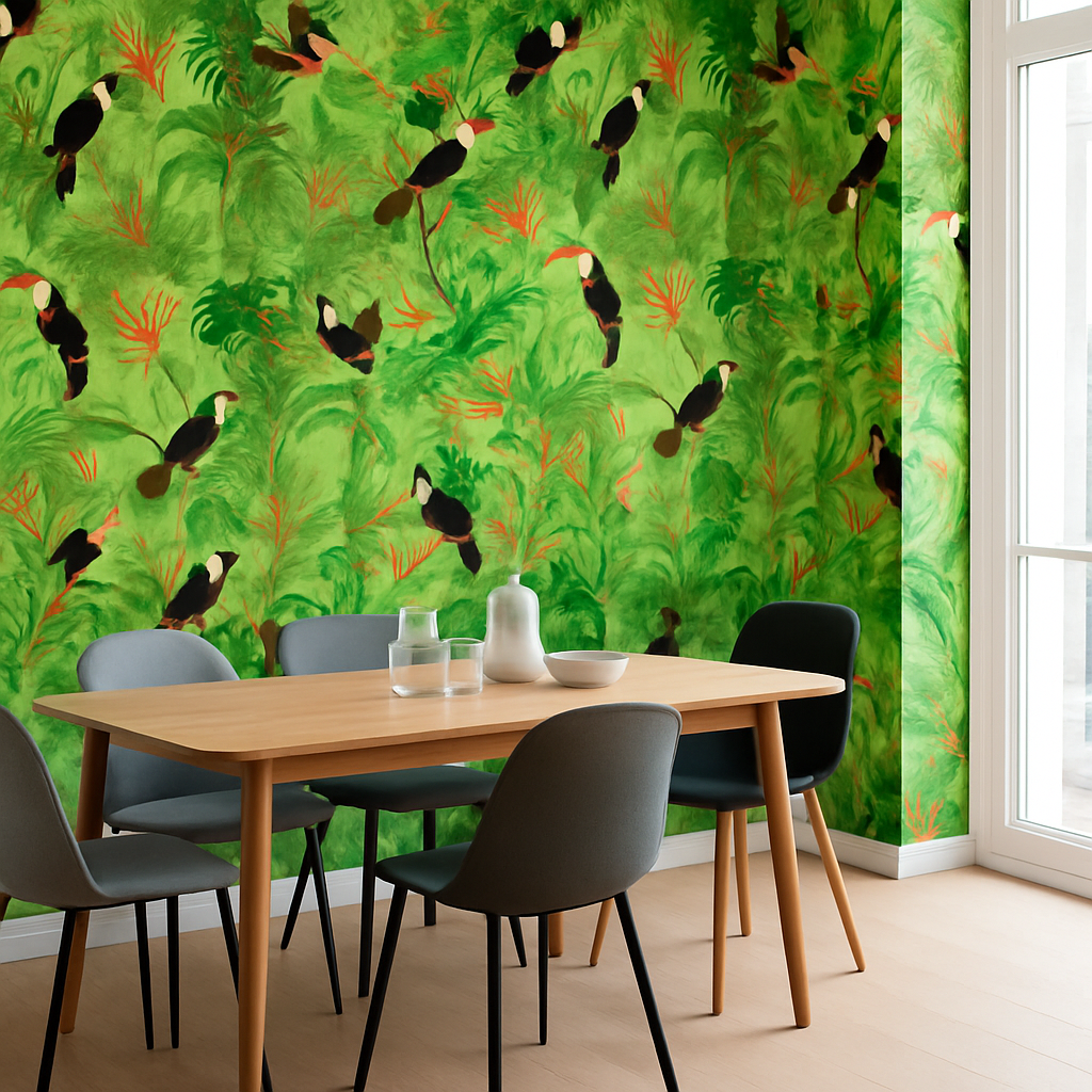 Papier peint Panorama Paysage Tropical et Oiseaux