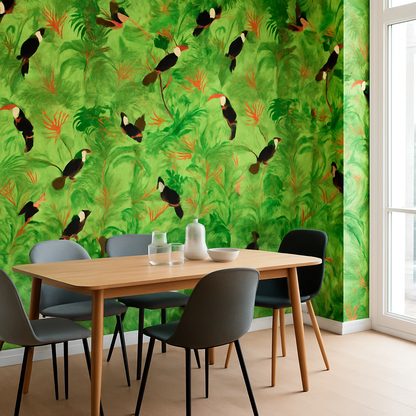 Papier peint Panorama Paysage Tropical et Oiseaux