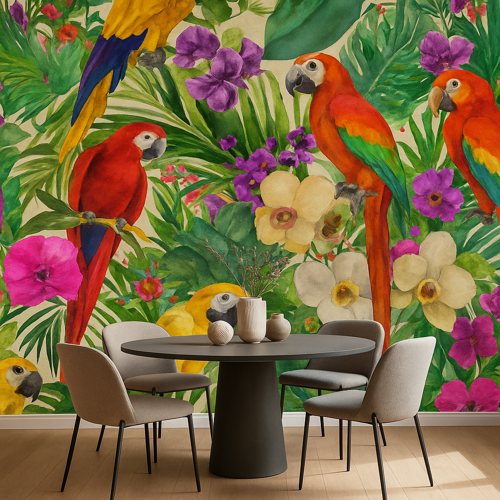 Papier peint Oiseaux brillants et Perroquets tropicaux