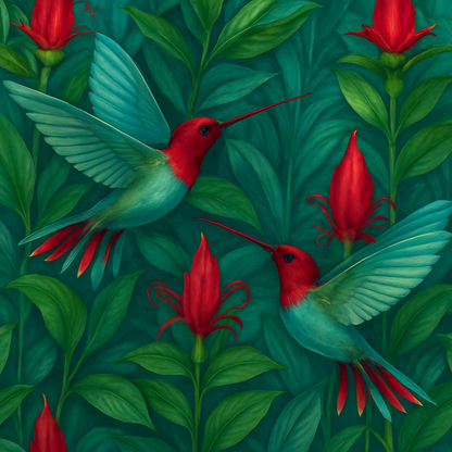 Papier Peint Plantes Exotiques et Colibris