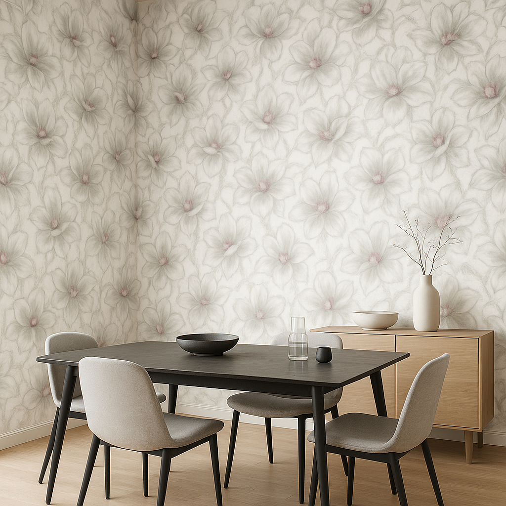 Papier Peint Magnolias en Fleurs sur Fond de Marbre