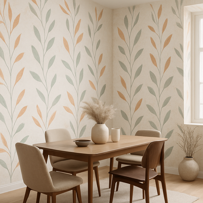 Papier peint style scandinave tons doux motifs nature