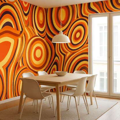 Papier peint motifs rétro seventies aux couleurs chaudes
