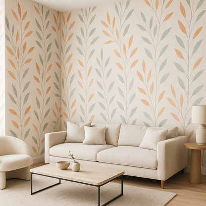 Papier peint style scandinave tons doux motifs nature