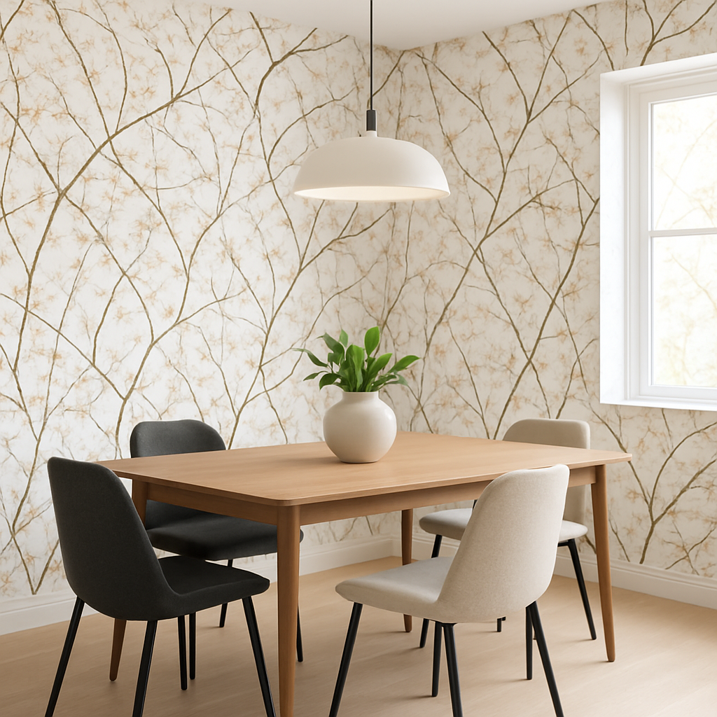 Papier Peint Fleurs Beiges Translucides Minimaliste
