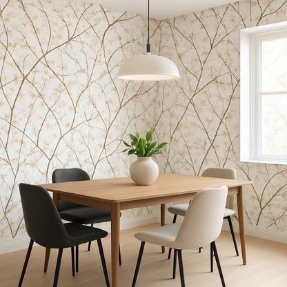 Papier Peint Fleurs Beiges Translucides Minimaliste
