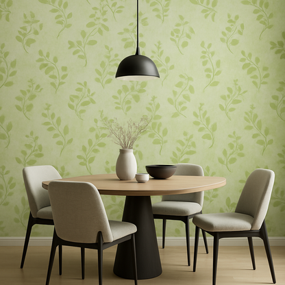 Papier Peint Feuilles Vertes Aquarelles avec Fleurs