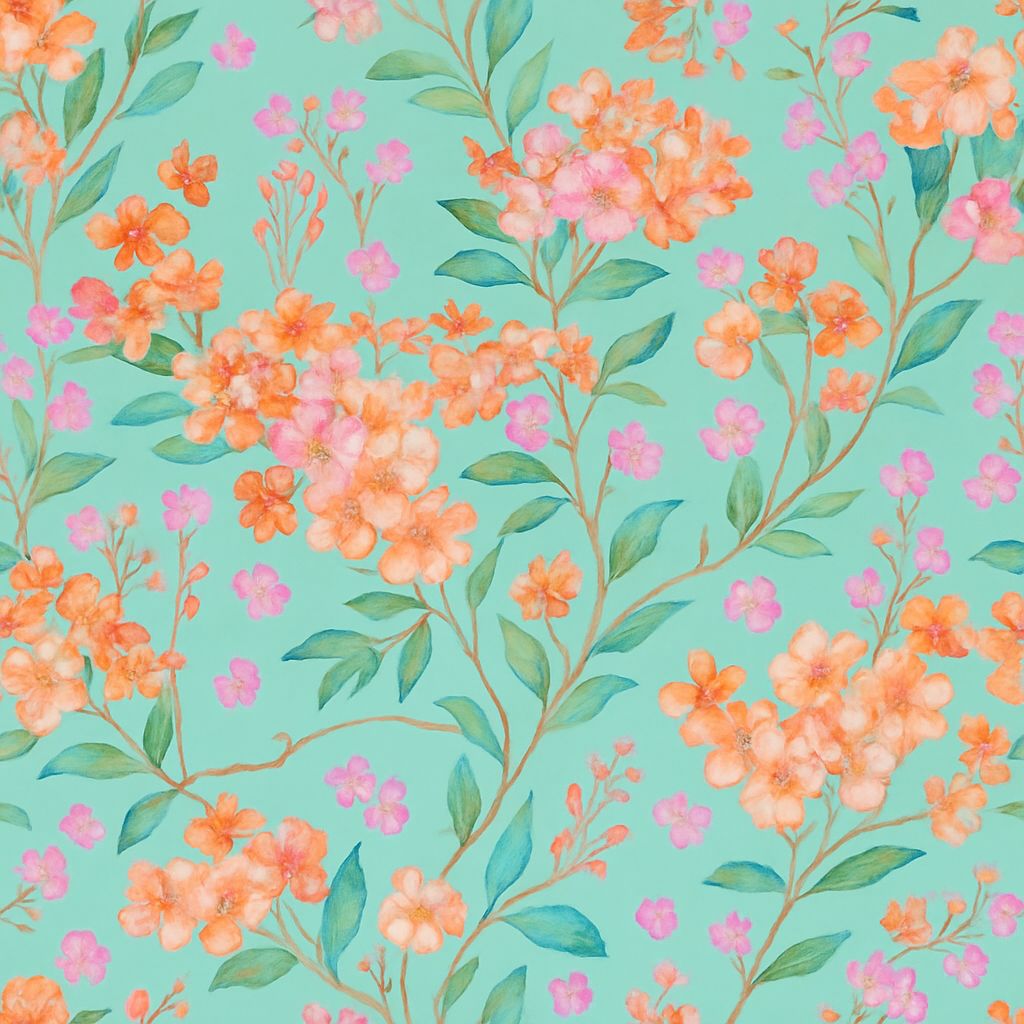 Papier Peint Floral Style Peinture aux Teintes Fraîches