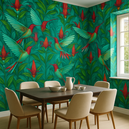 Papier Peint Plantes Exotiques et Colibris