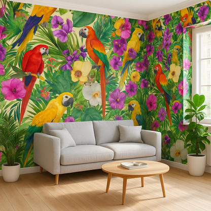 Papier peint Oiseaux brillants et Perroquets tropicaux