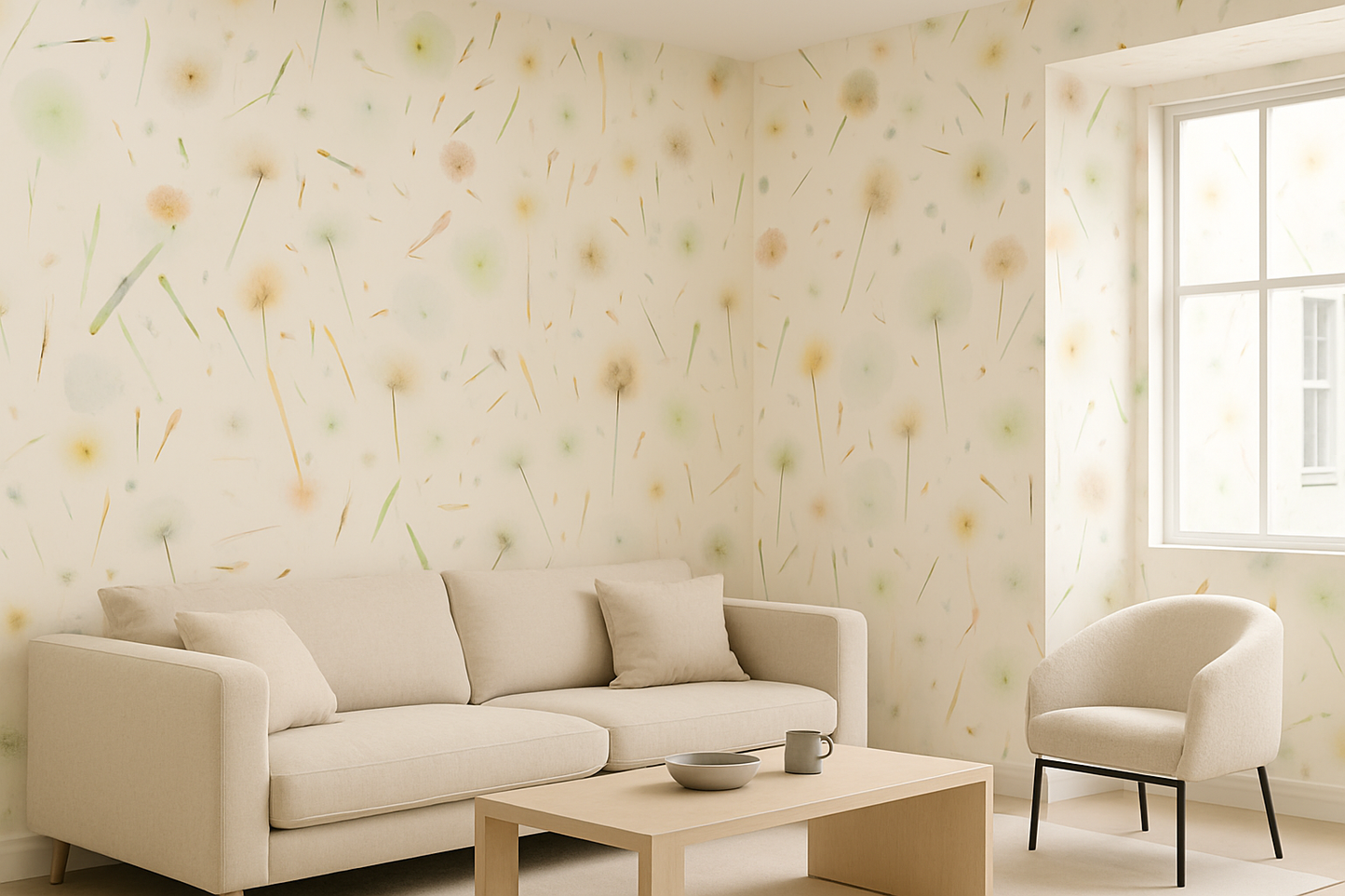Papier Peint Pissenlits et Fleurs Sauvages Aquarelle