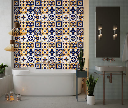 PLANCHE DE 9 ADHÉSIF CARRELAGE - DÉCORATION DE CARREAUX - MOSAÏQUE NOIR ET JAUNE