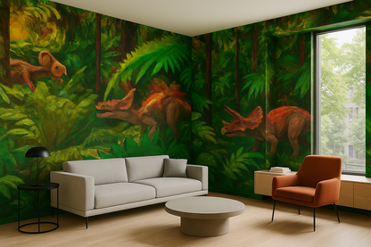 Papier peint Les dinosaures dans la forêt tropicale
