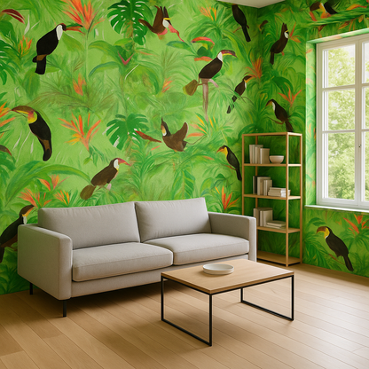Papier peint Panorama Paysage Tropical et Oiseaux