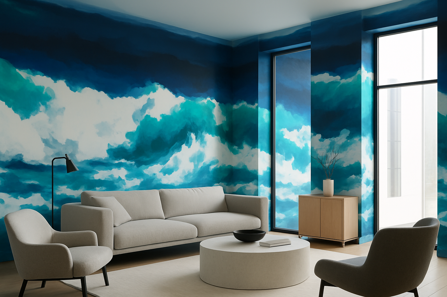 Motif Panoramique Vagues Déferlantes en Eau Turquoise