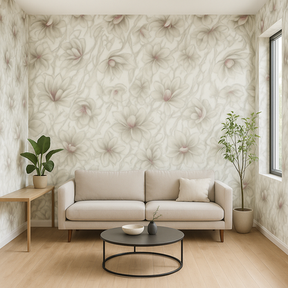 Papier Peint Magnolias en Fleurs sur Fond de Marbre