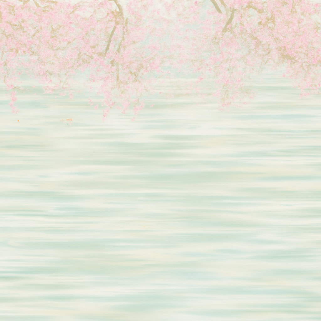 Papier Peint Paysage Calme Aquarelle Lac et Arbre en Fleurs