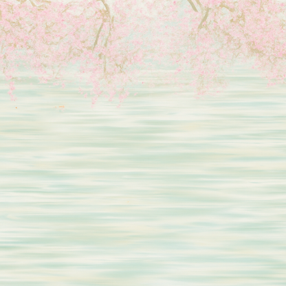 Papier Peint Paysage Calme Aquarelle Lac et Arbre en Fleurs