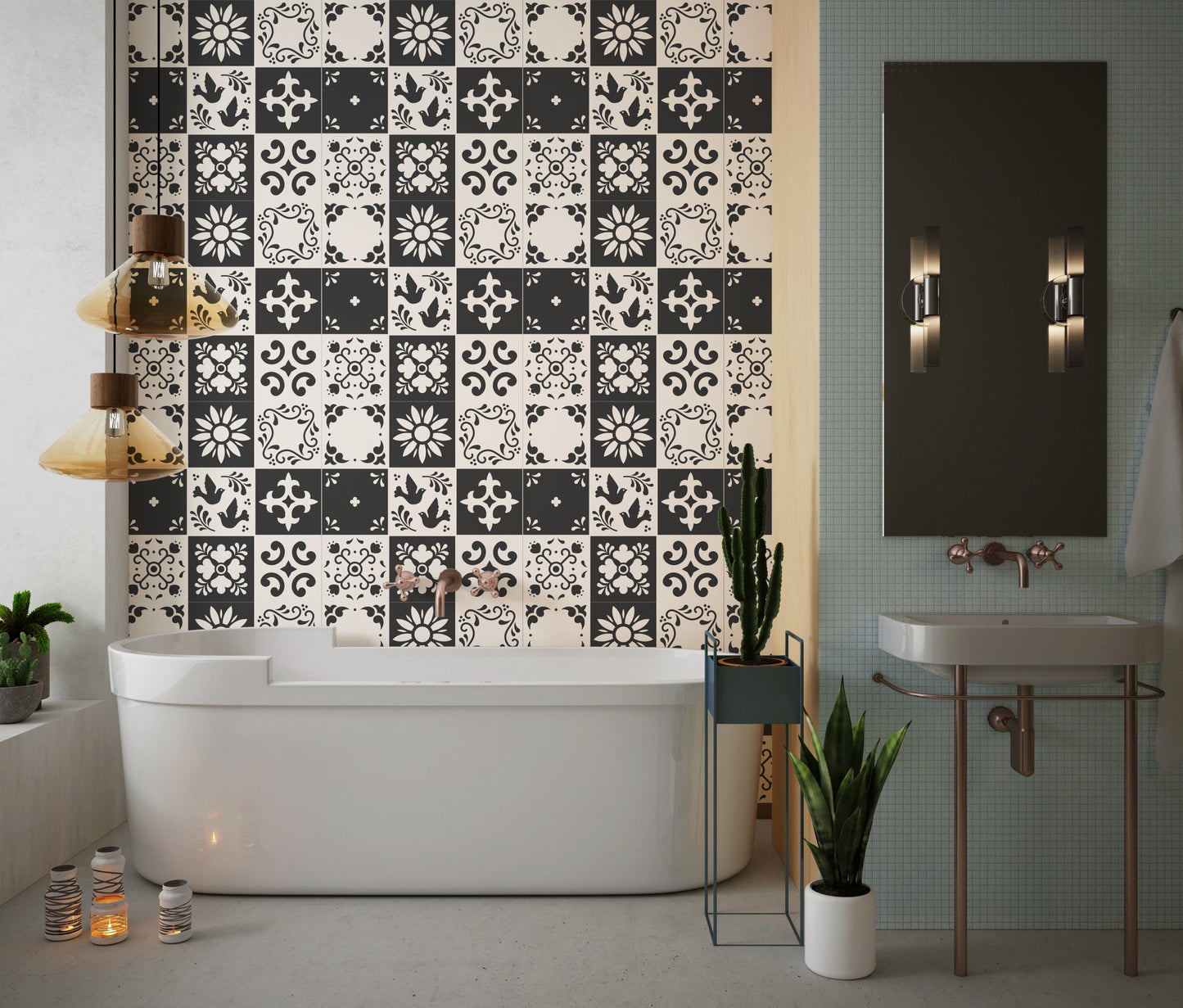 DÉCORATION DE CARREAUX - MOSAÏQUE MOTIFS TALAVERA BLACK AND WHITE MODÈLE 2