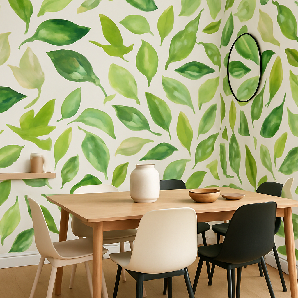Papier Peint Feuilles Vertes Aquarelle