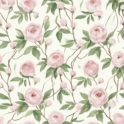 Papier Peint Naturel aux Feuilles Vertes et Fleurs Blanches
