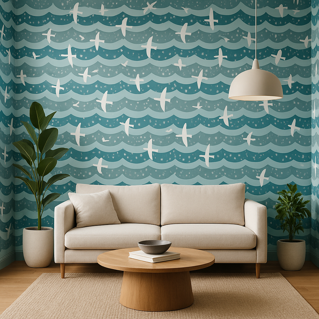 Papier peint Mouettes au-dessus de la mer