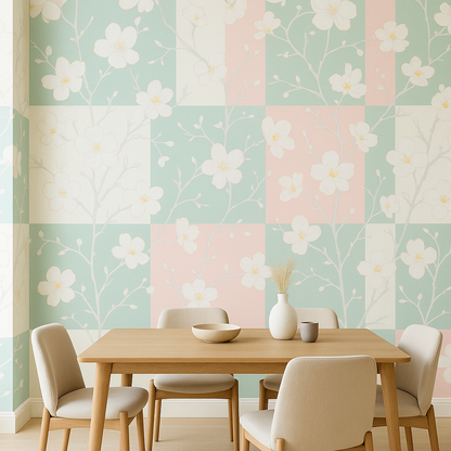 Papier peint motifs floraux style peinture aux teintes fraîches