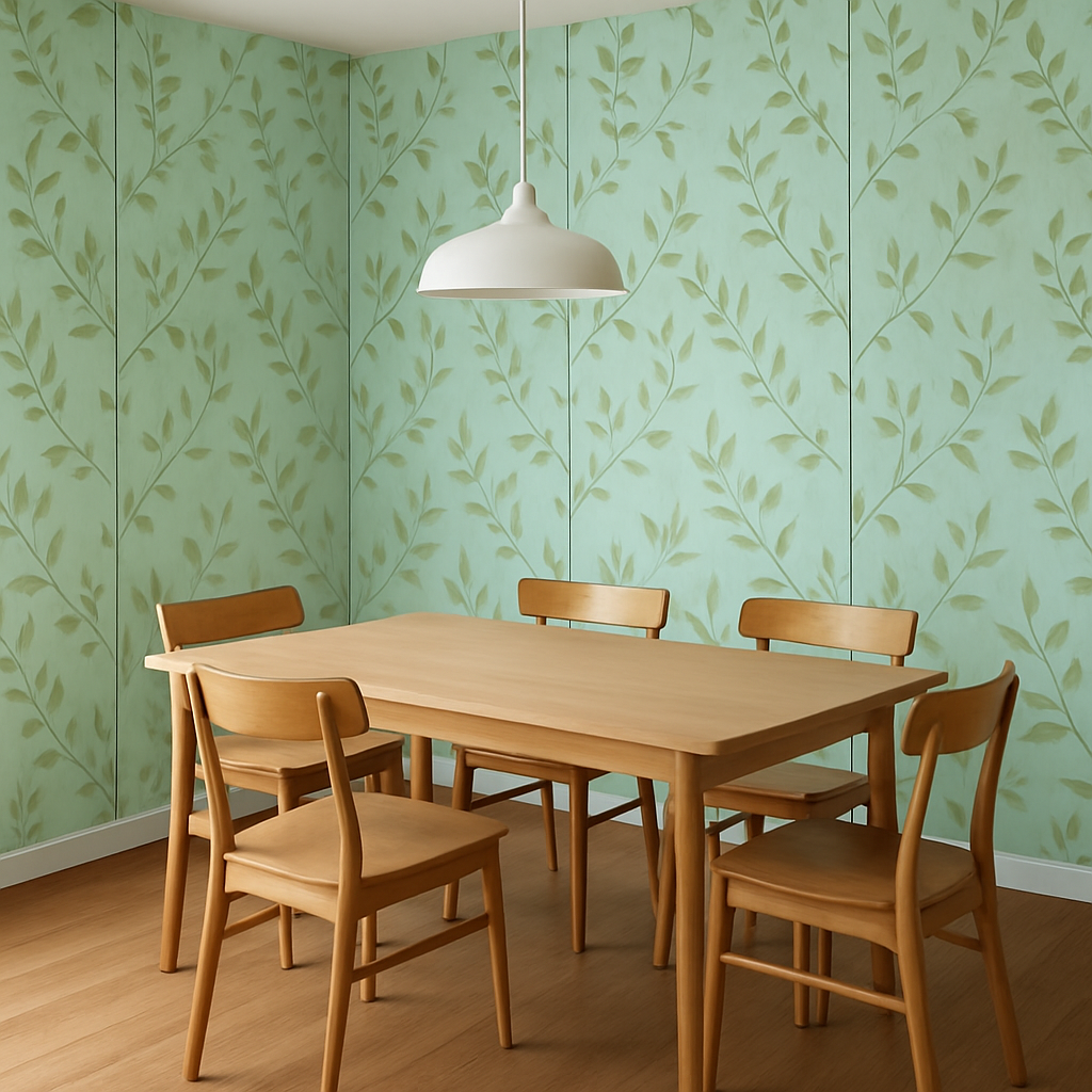 Papier peint Branches et feuilles bleues et brunes style aquarelle