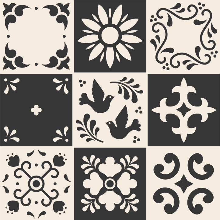 DÉCORATION DE CARREAUX - MOSAÏQUE MOTIFS TALAVERA BLACK AND WHITE MODÈLE 2