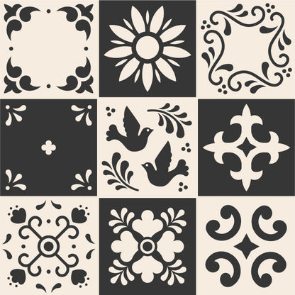 DÉCORATION DE CARREAUX - MOSAÏQUE MOTIFS TALAVERA BLACK AND WHITE MODÈLE 2