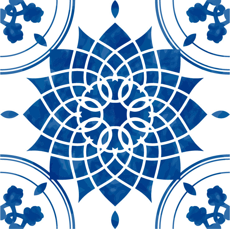 ADHÉSIF CARRELAGE - DÉCORATION DE CARREAUX CIMENT - CARREAU FLEUR BLEU