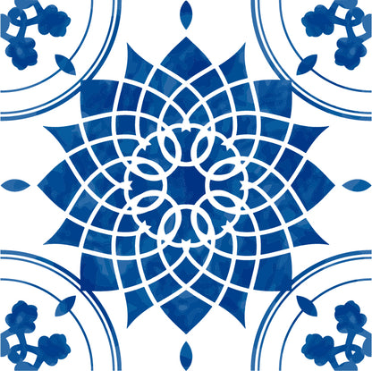ADHÉSIF CARRELAGE - DÉCORATION DE CARREAUX CIMENT - CARREAU FLEUR BLEU