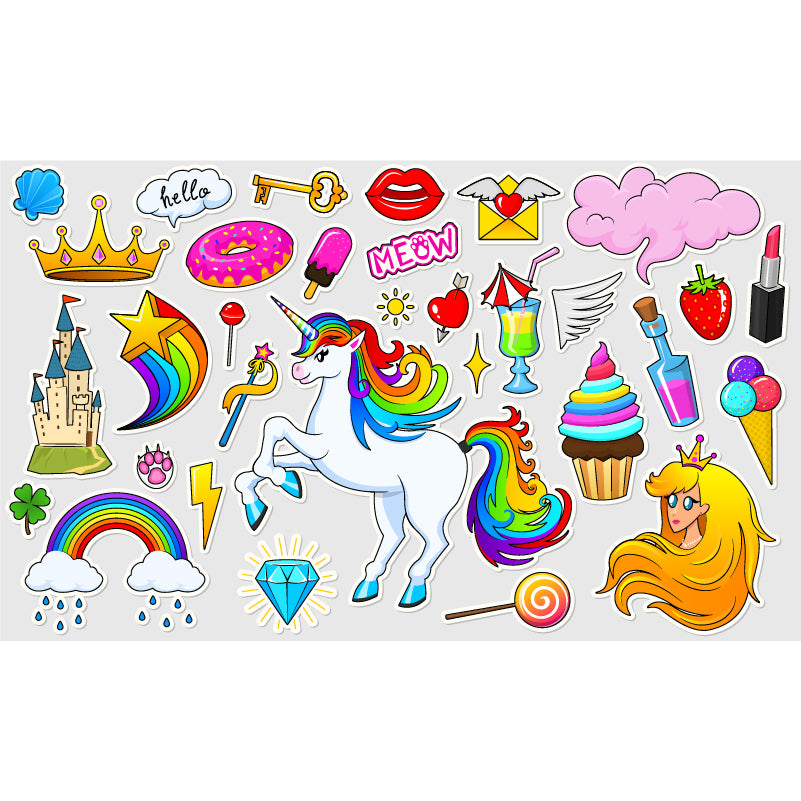Autocollant Stickers Gommettes Licorne / Prinncesse - vinyle pour enfants, famille