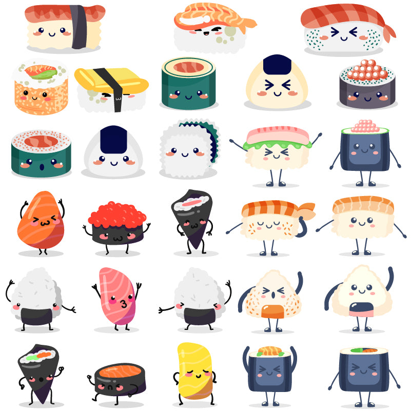 Kawaii Sushi 28 Pcs Autocollants Stickers Scrapbooking, Décoration, Customisation, Création, Bricolage, Loisir Créatif