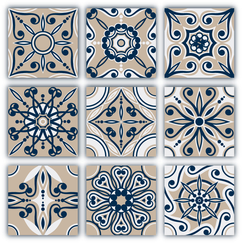 PLANCHE DE 9 ADHÉSIF CARRELAGE - DÉCORATION DE CARREAUX - MOSAÏQUE NUANCES DE BEIGE