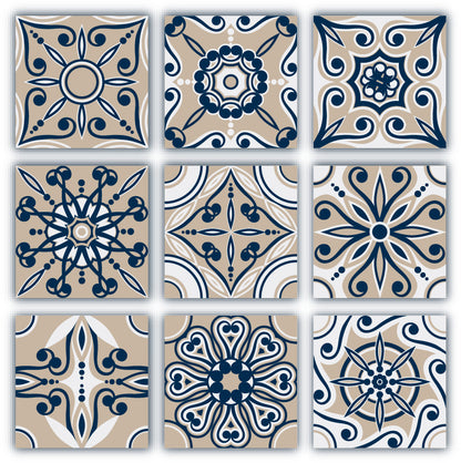 PLANCHE DE 9 ADHÉSIF CARRELAGE - DÉCORATION DE CARREAUX - MOSAÏQUE NUANCES DE BEIGE