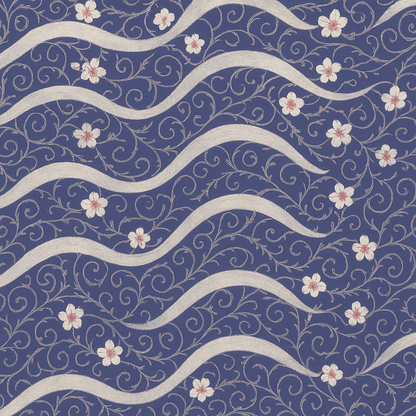 Papier peint motifs Cerisiers en fleurs et vagues japonaises traditionnels
