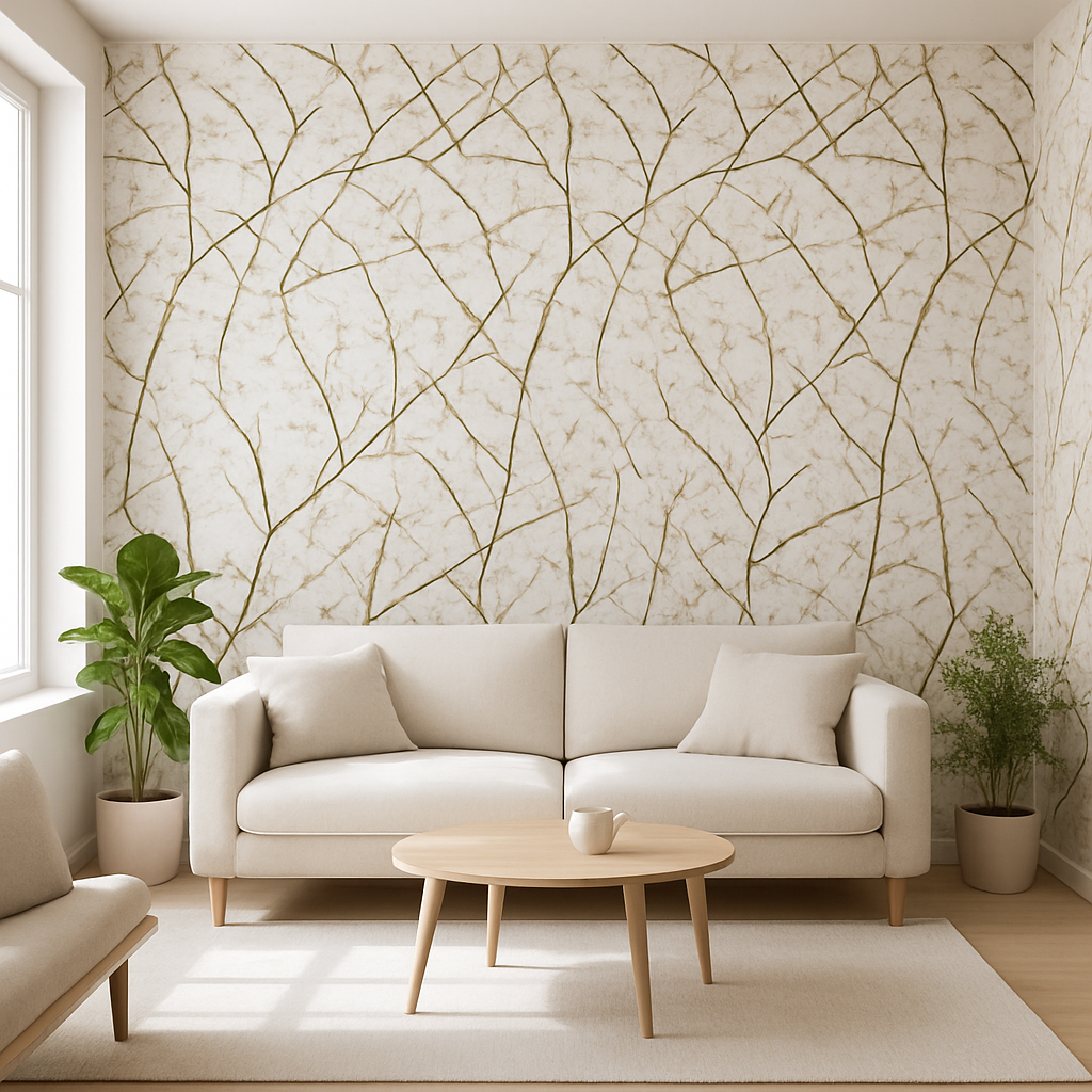 Papier Peint Fleurs Beiges Translucides Minimaliste