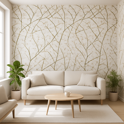 Papier Peint Fleurs Beiges Translucides Minimaliste