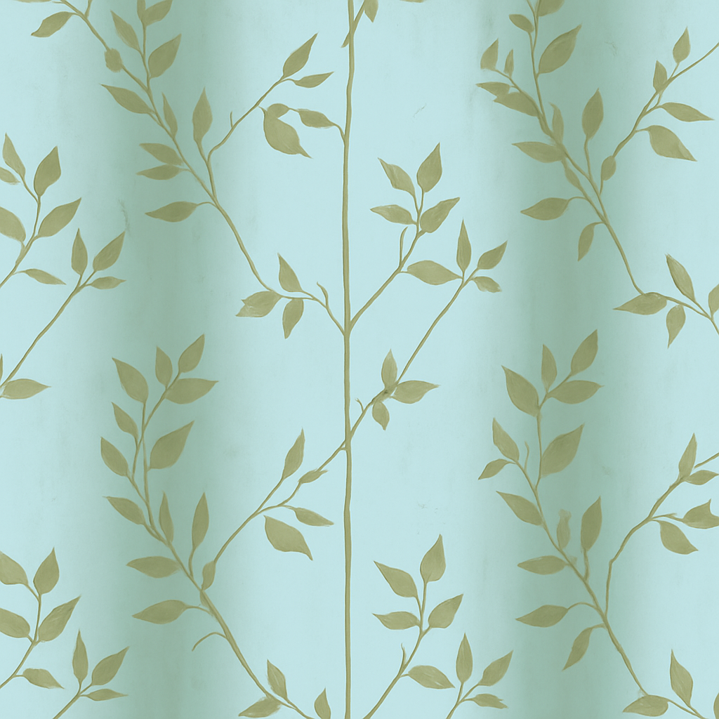 Papier peint Branches et feuilles bleues et brunes style aquarelle