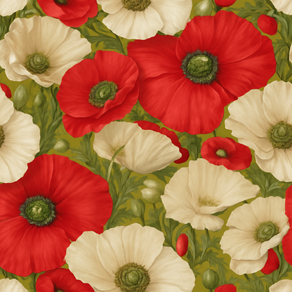 Papier peint fleurs sauvages et coquelicots en technique des traits