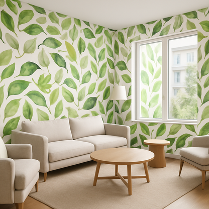 Papier Peint Feuilles Vertes Aquarelle