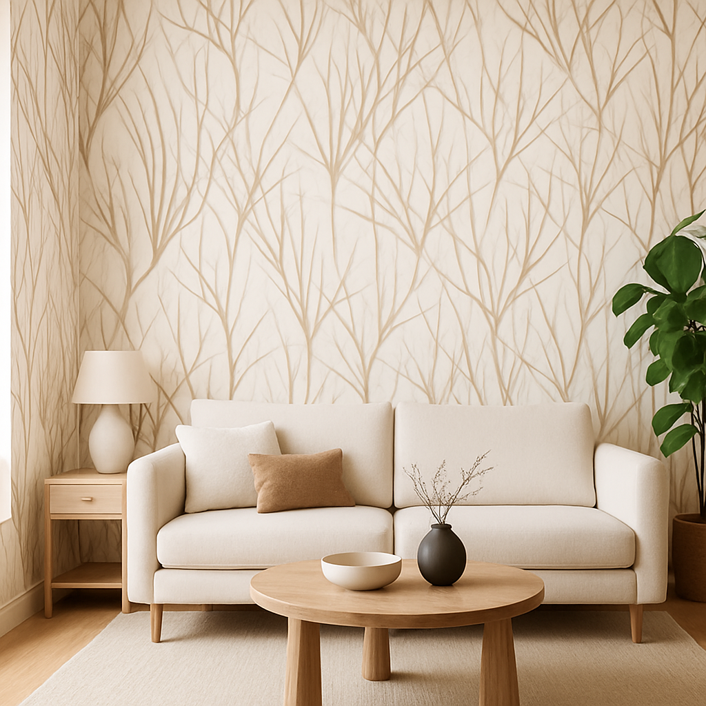 Papier peint Graminées Douces Beige et Gris