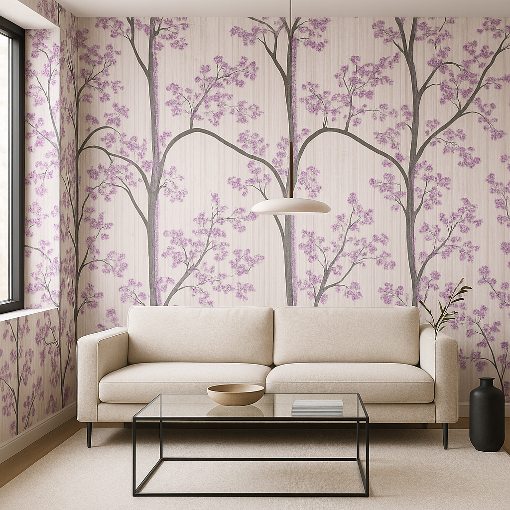 Papier peint Arbres en Fleurs et Oiseaux
